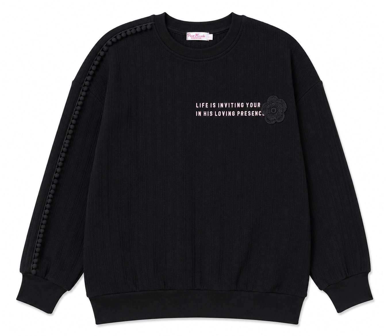 Kız Çocuk Ponpon Detaylı Triko Sweatshirt 9-12 Yaş