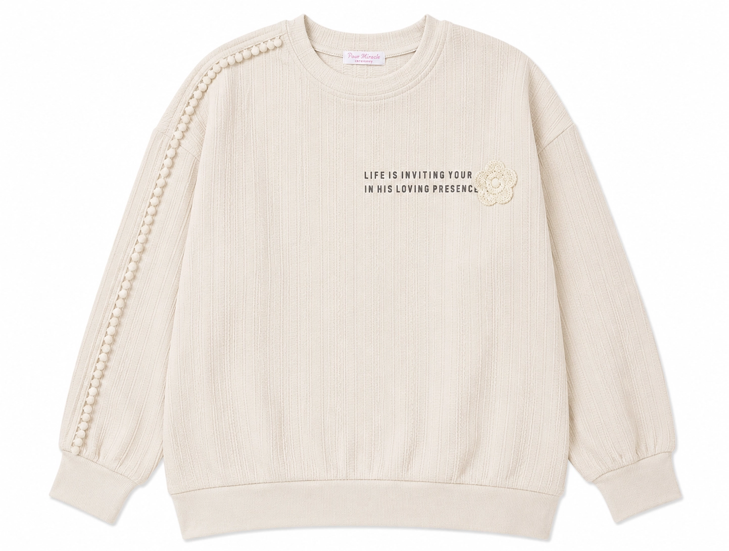 Kız Çocuk Ponpon Detaylı Triko Sweatshirt 9-12 Yaş