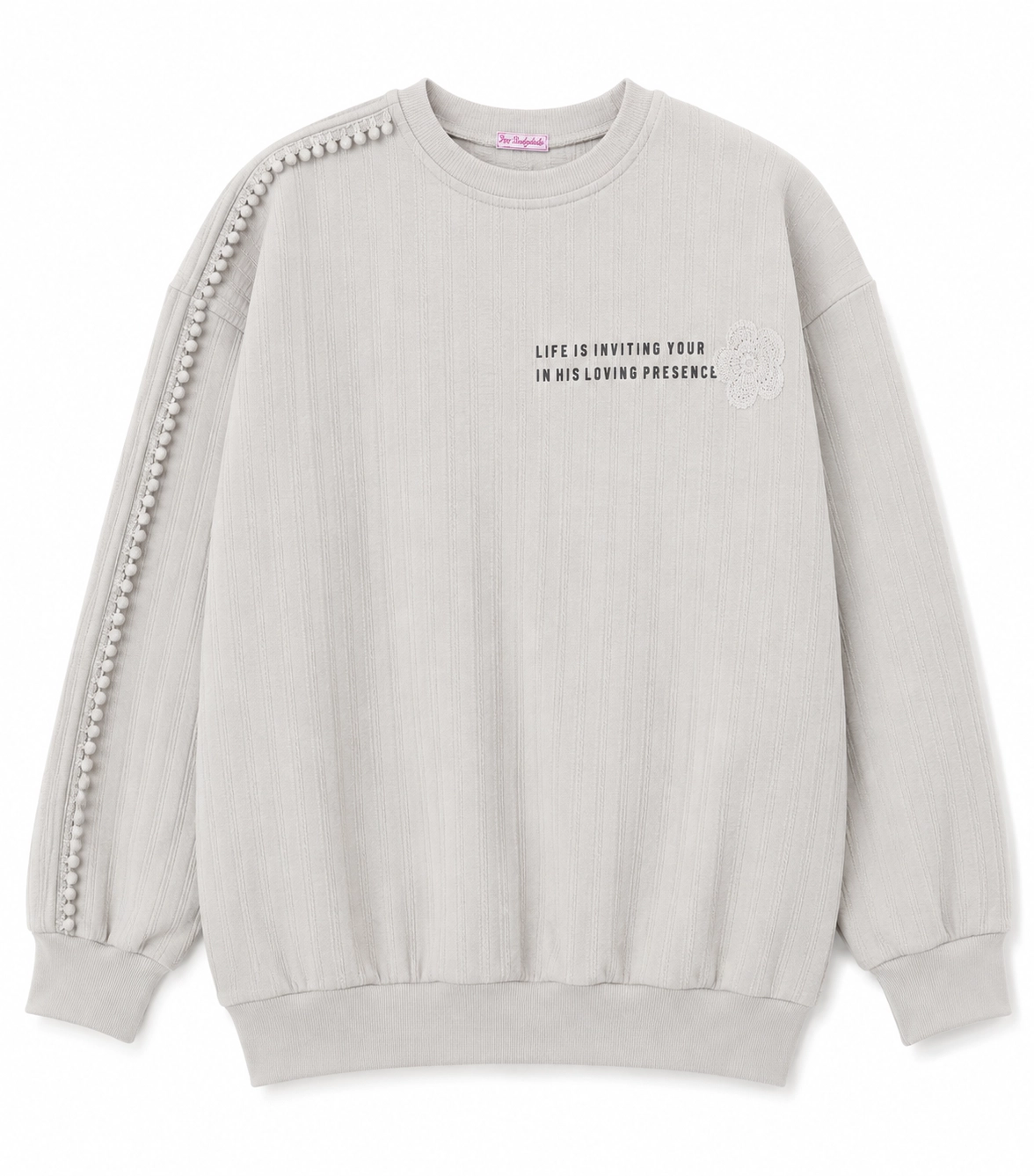 Kız Çocuk Ponpon Detaylı Triko Sweatshirt 9-12 Yaş