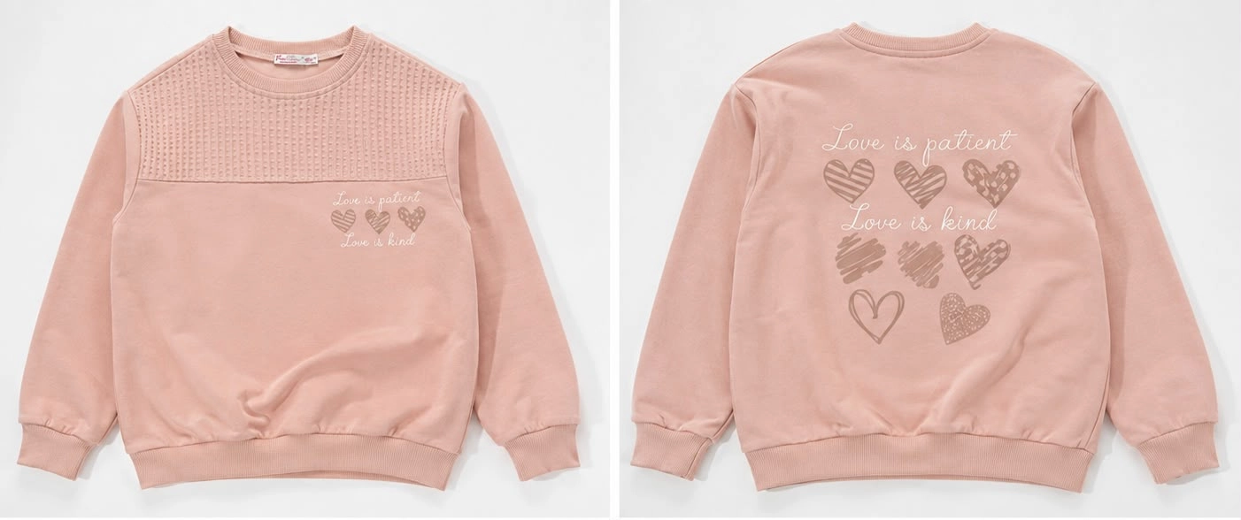Kız Çocuk Pudra Pembe Love Sweatshirt 13-16 Yaş